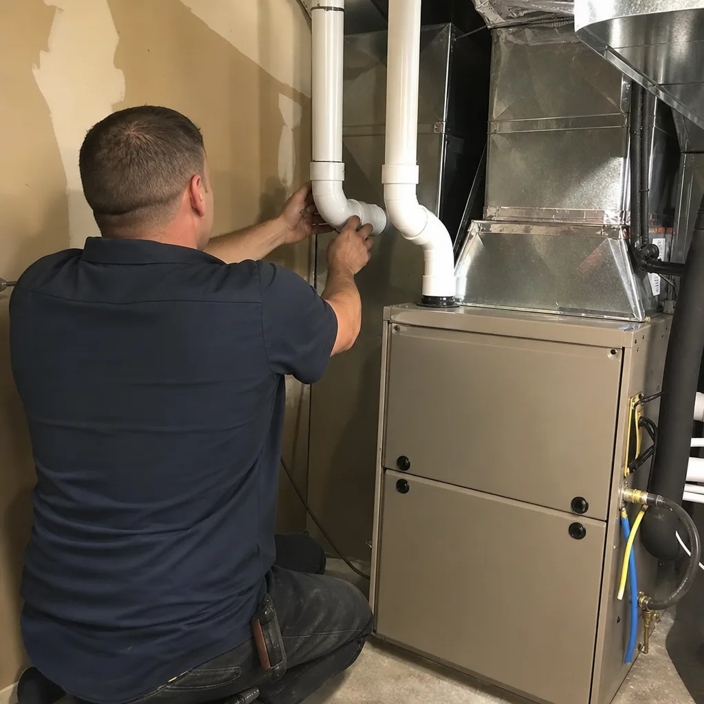 HVAC technician performing professional furnace repair and maintenance